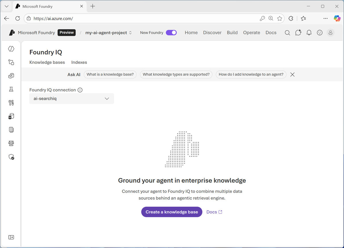 Screenshot of the knowledge bases page.