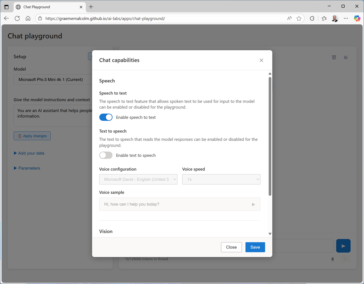 Screenshot of the Speech to text option.