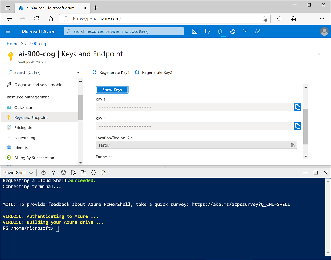 Azure cloud shell PowerShell prompt