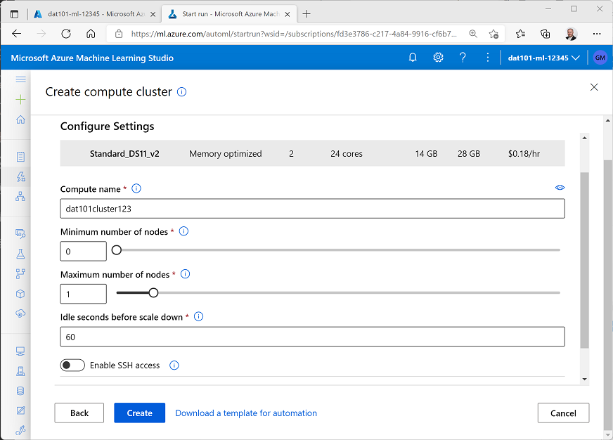 Compute cluster settings