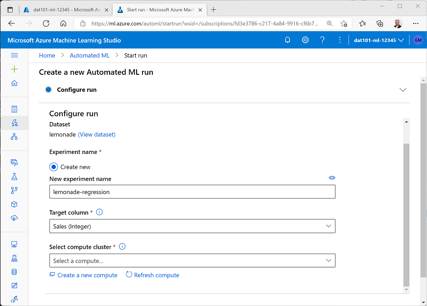 Automated ML run configuration