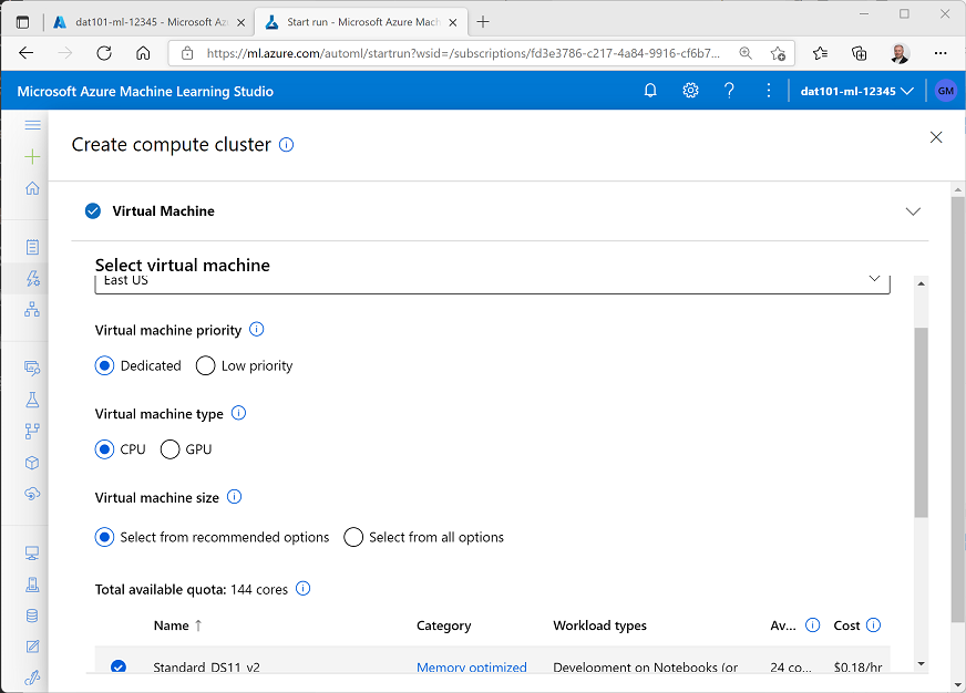 Create a compute cluster