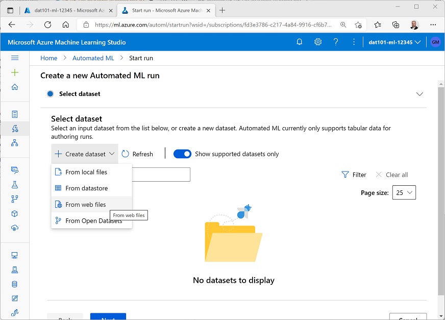 Selecting a dataset from web files