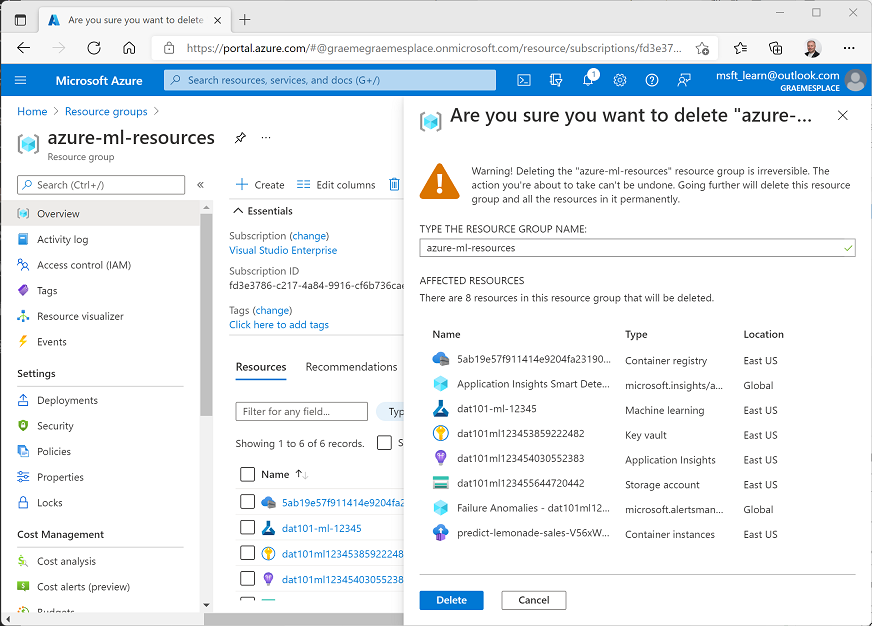Deleting a resource group