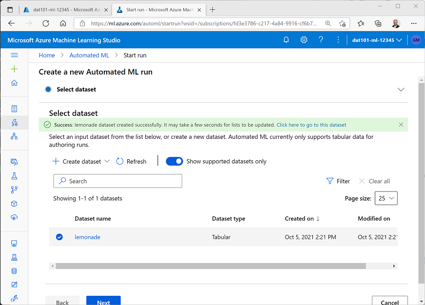 Select the lemonade dataset