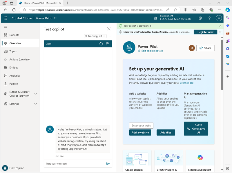 Screenshot of a new copilot in Copilot Studio