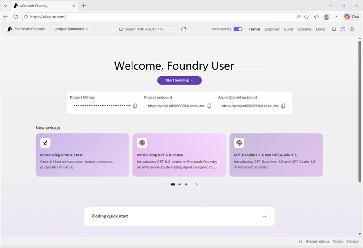 Screenshot of the Foundry project home page.