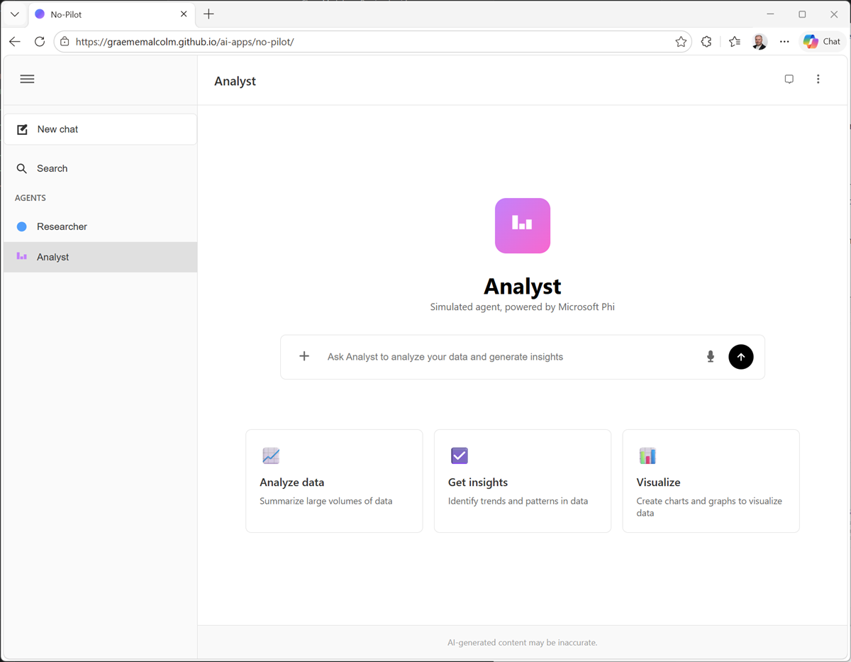 Screenshot of the Analyst page.