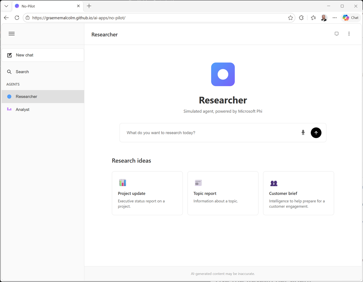 Screenshot of the Researher page.