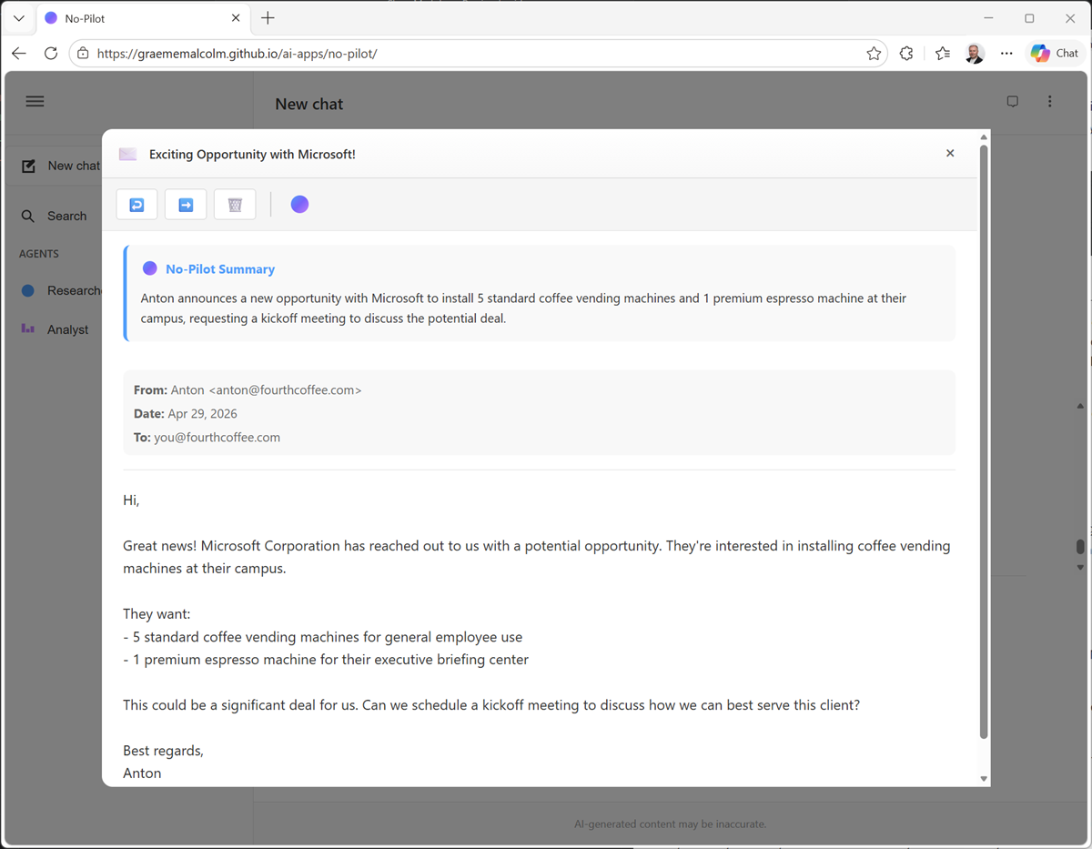 Screenshot of an email with an AI-generated summary.