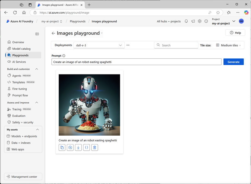 Screenshot of the images playground with a generated image.