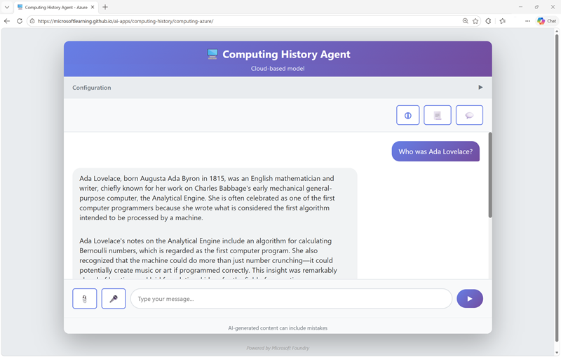 Screenshot of a computing history chat interface.